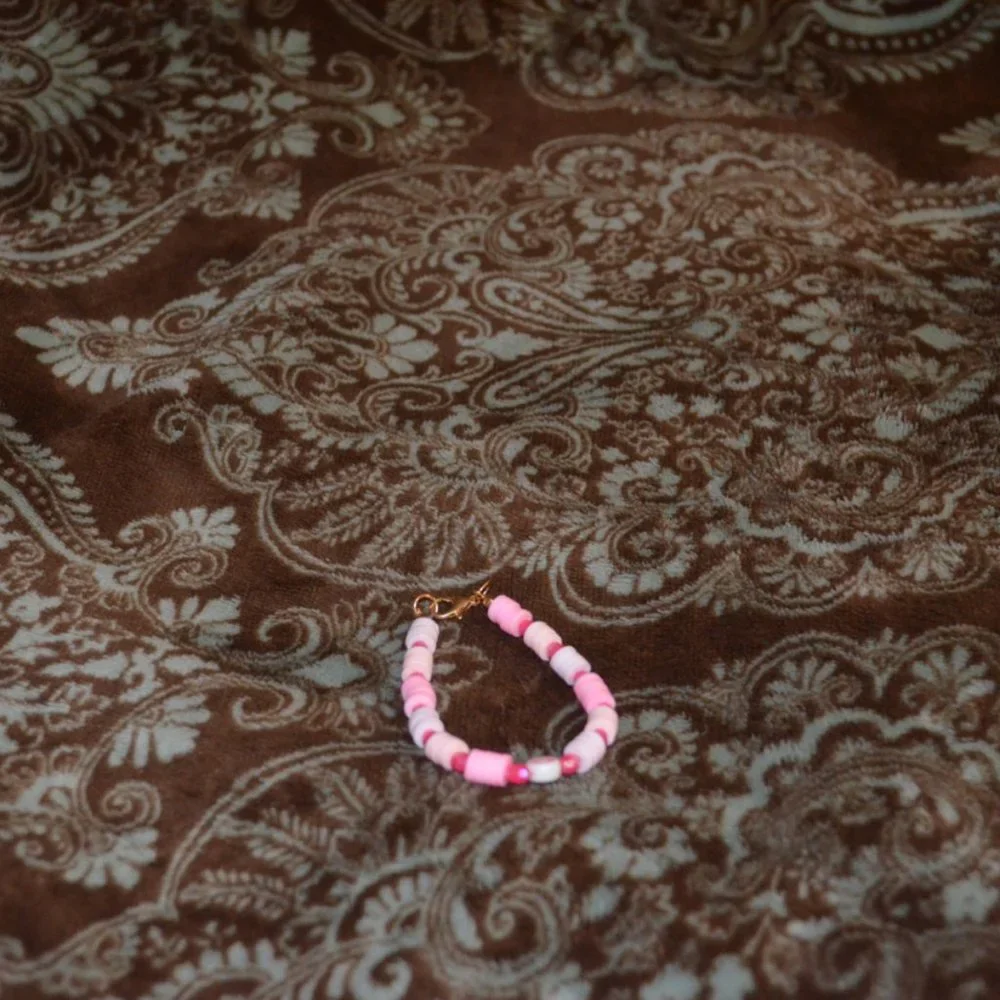Handmade Clay Beads Elastic Kids Jewelry White Pink Smile Image 2.5 length/half